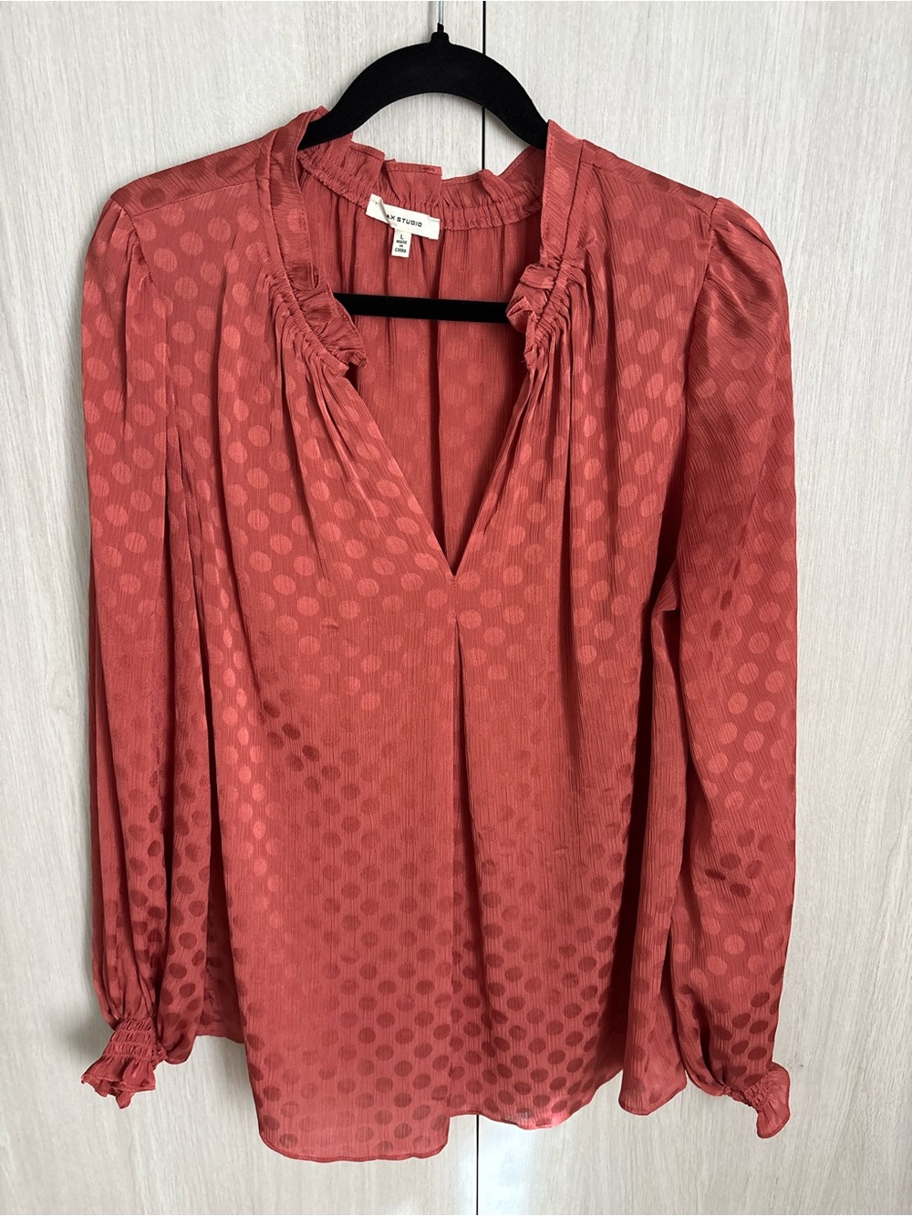 Max Studio Rust Polka Dot Split-Neck Blouse